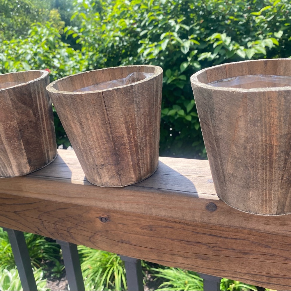 Set of 9 Rustic Wooden Planters in White and Brown - Picture 6 of 14